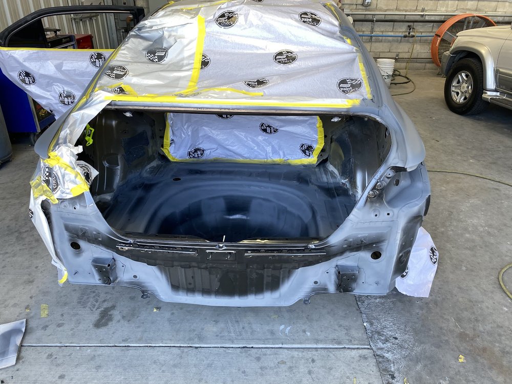 Collision damage repair in progress at Royal Collision Center, Fontana, CA